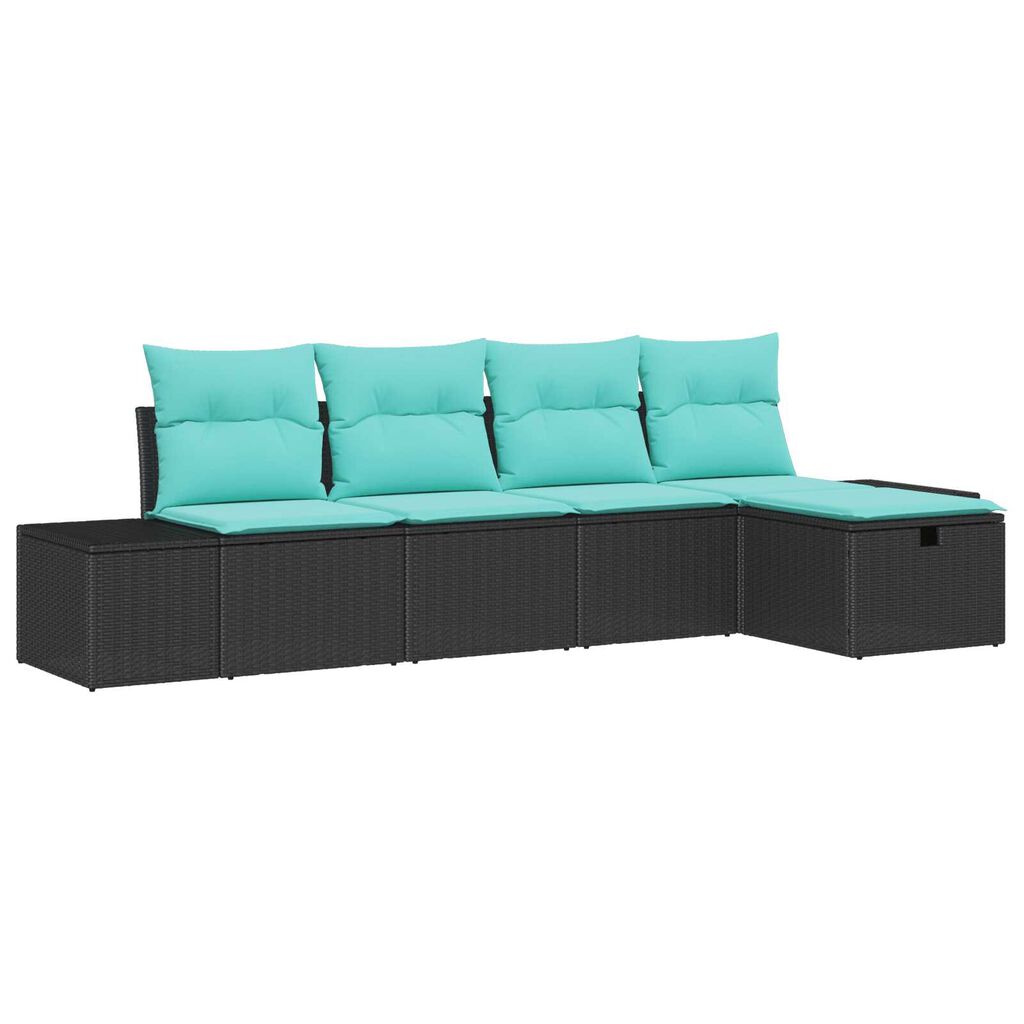 vidaXL 5 Piece Garden Sofa Set with Cushions - Black Poly Rattan