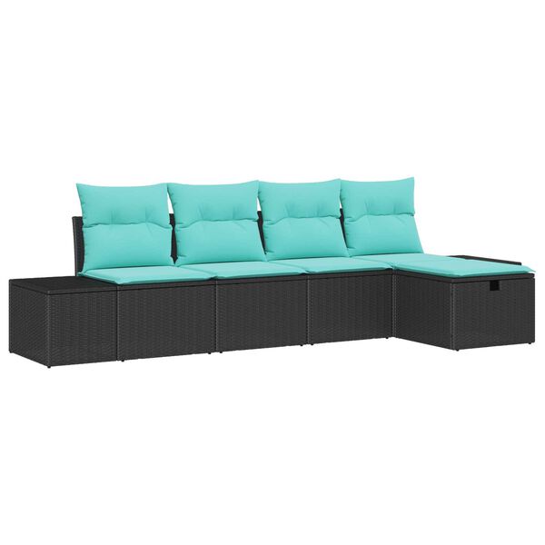 vidaXL 5 Piece Garden Sofa Set with Cushions - Black Poly Rattan