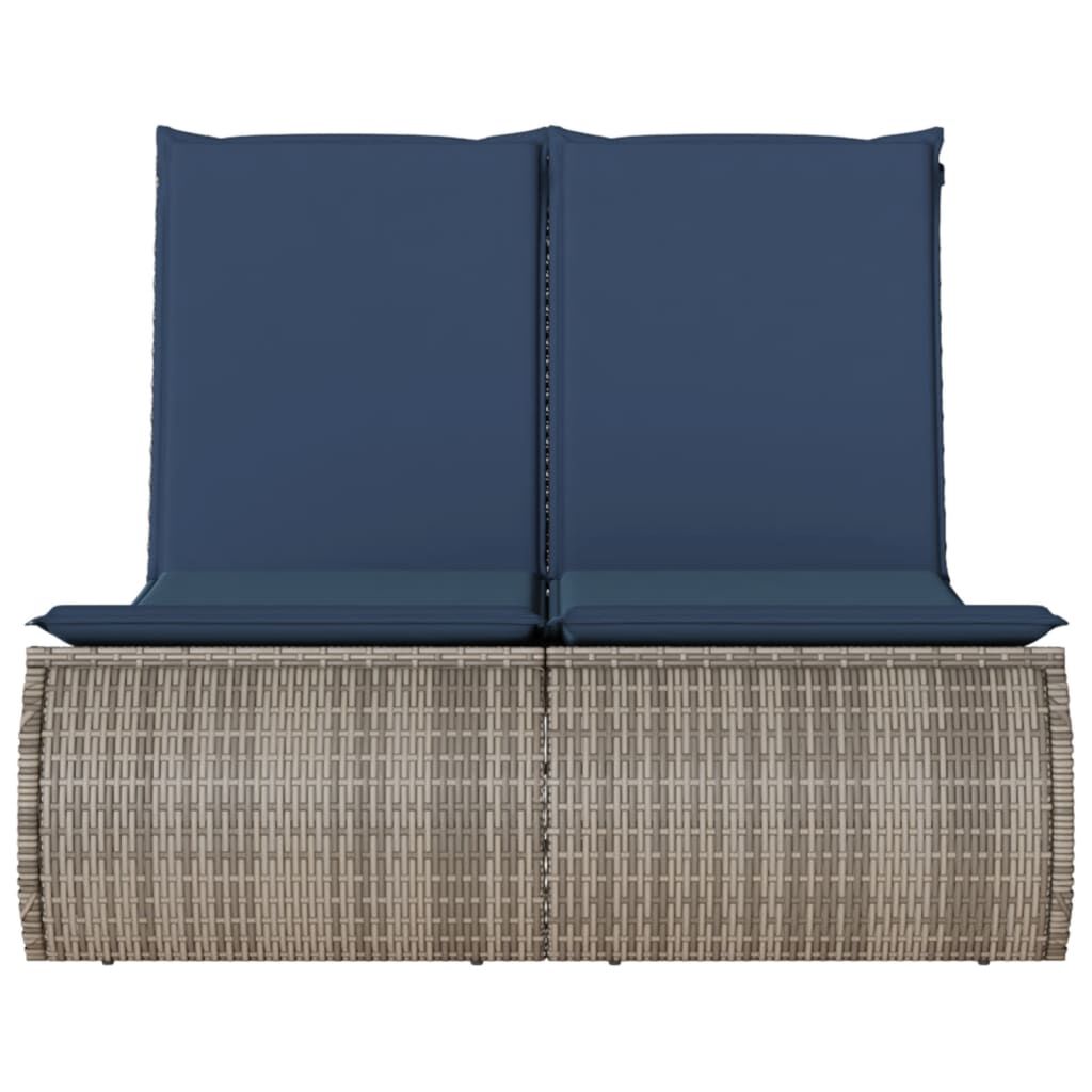vidaXL Double Sun Lounger with Cushions Grey Poly Rattan