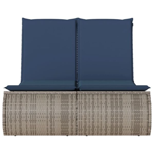 vidaXL Double Sun Lounger with Cushions Grey Poly Rattan