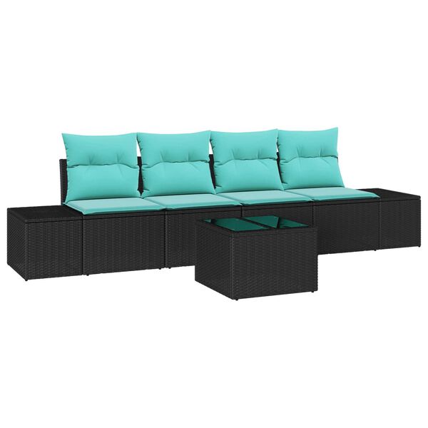 vidaXL 5 Piece Garden Sofa Set with Cushions Black Poly Rattan