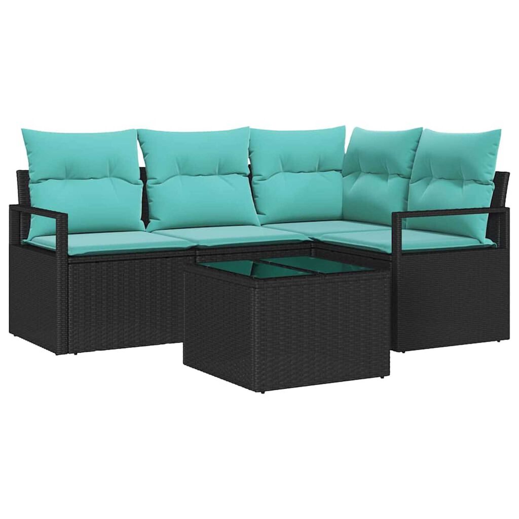 vidaXL Garden Sofa Set 5 pcs Black Poly rattan