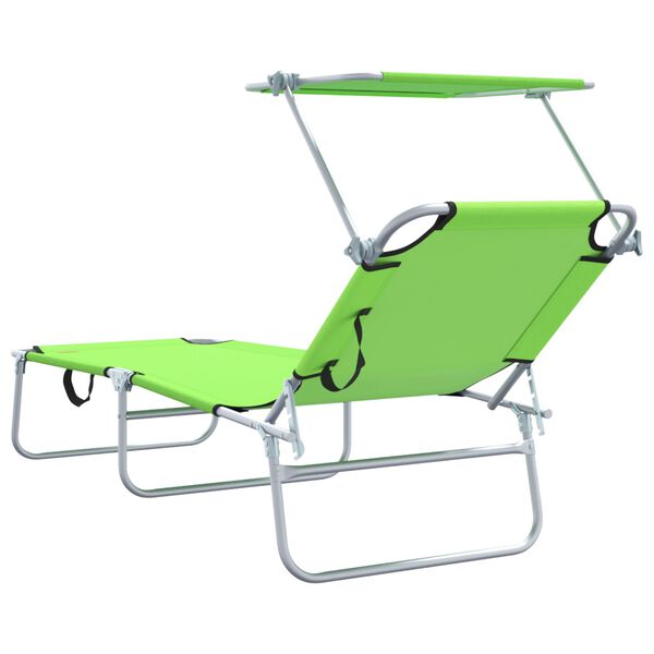 vidaXL Folding Sun Lounger with Canopy Steel Apple Green
