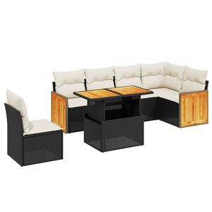 vidaXL 7 Piece Garden Sofa Set with Cushions Black Poly Rattan