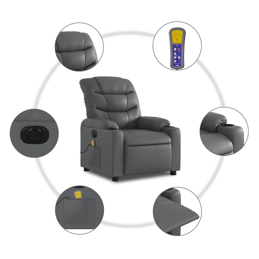 vidaXL Electric Massage Recliner Chair Grey Faux Leather