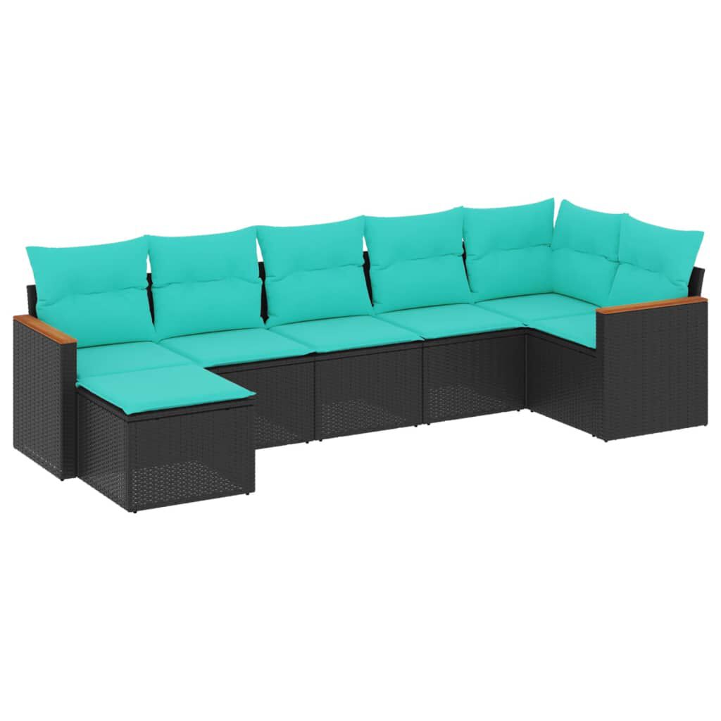 vidaXL 7 Piece Garden Sofa Set with Cushions Black Poly Rattan