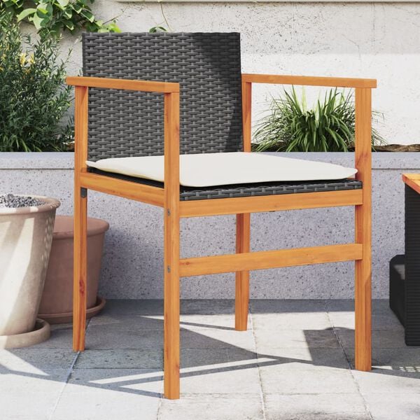 vidaXL Garden Chairs with Cushions 2 pcs Black Poly Rattan&Solid Wood