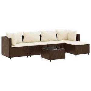 vidaXL 5 Piece Garden Lounge Set with Cushions Brown Poly Rattan