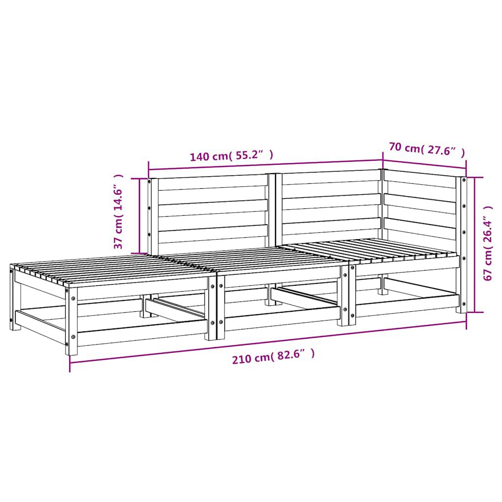 vidaXL Garden Sofa with Footstool 2-Seater Solid Wood Pine