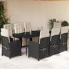 vidaXL 9 Piece Garden Dining Set with Cushions Black Poly Rattan