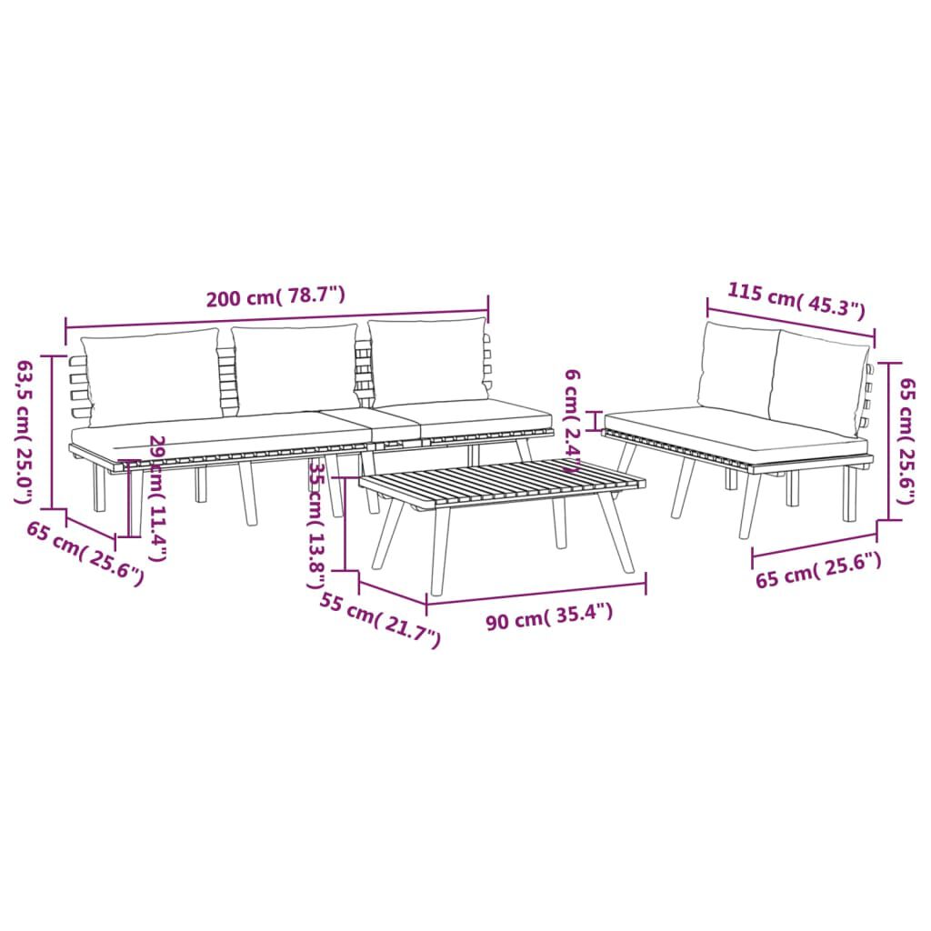 vidaXL 3 Piece Garden Lounge Set with Cushions Solid Wood Acacia
