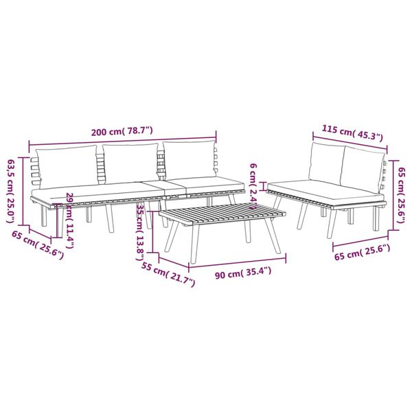 vidaXL 3 Piece Garden Lounge Set with Cushions Solid Wood Acacia