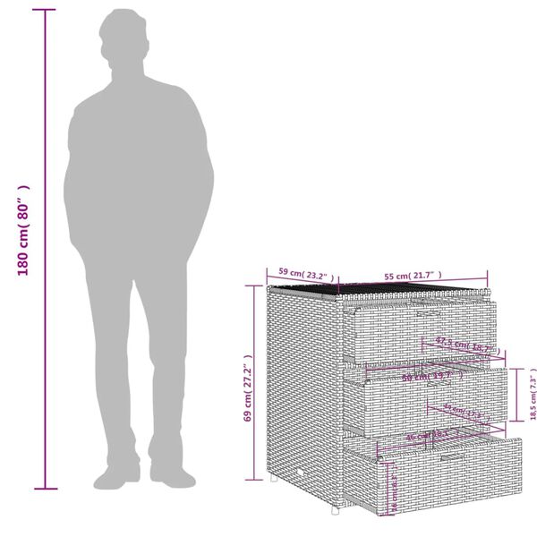 vidaXL Garden Storage Cabinet Grey 55x59x69 cm Poly Rattan