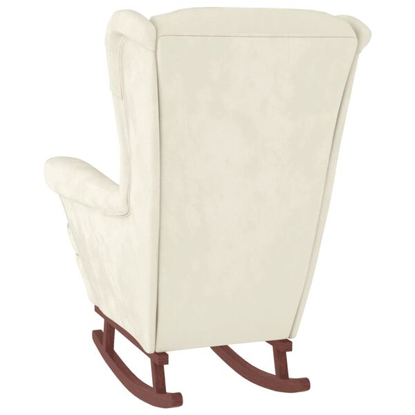 vidaXL Rocking Chair with Solid Wood Rubber Legs Cream Velvet