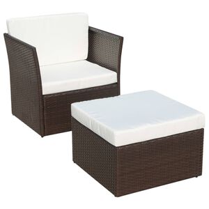 vidaXL Garden Chair with Stool Poly Rattan Brown