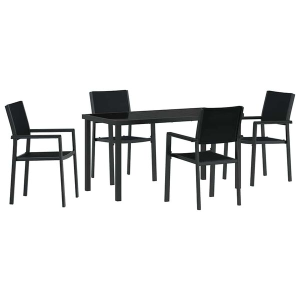 vidaXL Garden Dining Set 5 pcs Black Powder-Coated Steel