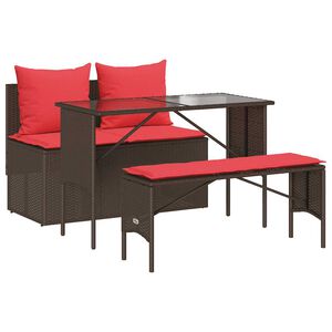 vidaXL 3 Piece Garden Dining Set with Cushions Brown Poly Rattan