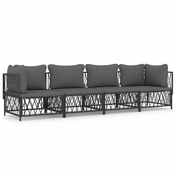 vidaXL 4 Piece Garden Lounge Set with Cushions Anthracite Steel