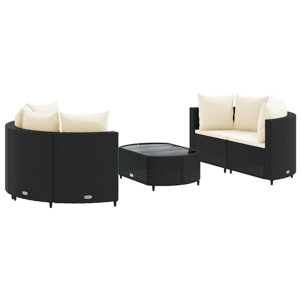 vidaXL 5 Piece Garden Sofa Set with Cushions Black Poly Rattan