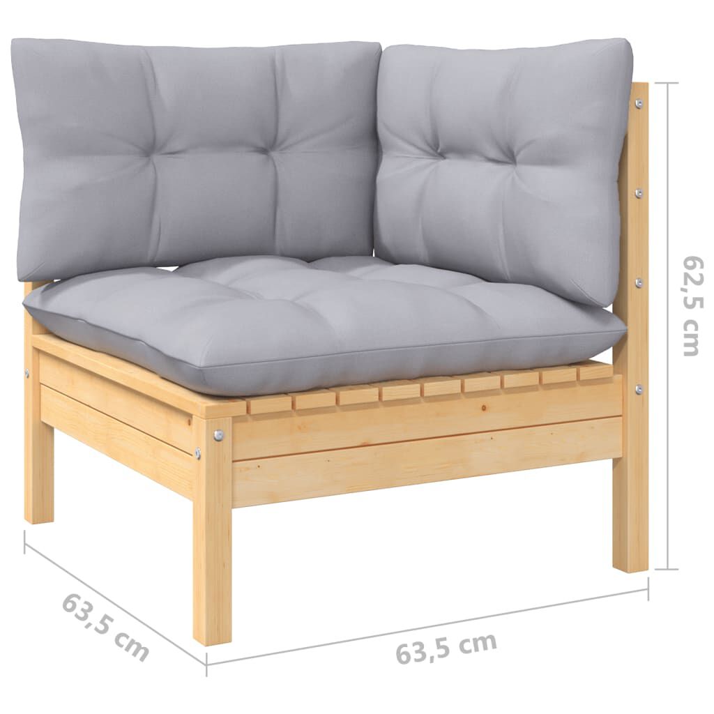 vidaXL 13 Piece Garden Lounge Set with Grey Cushions Solid Pinewood