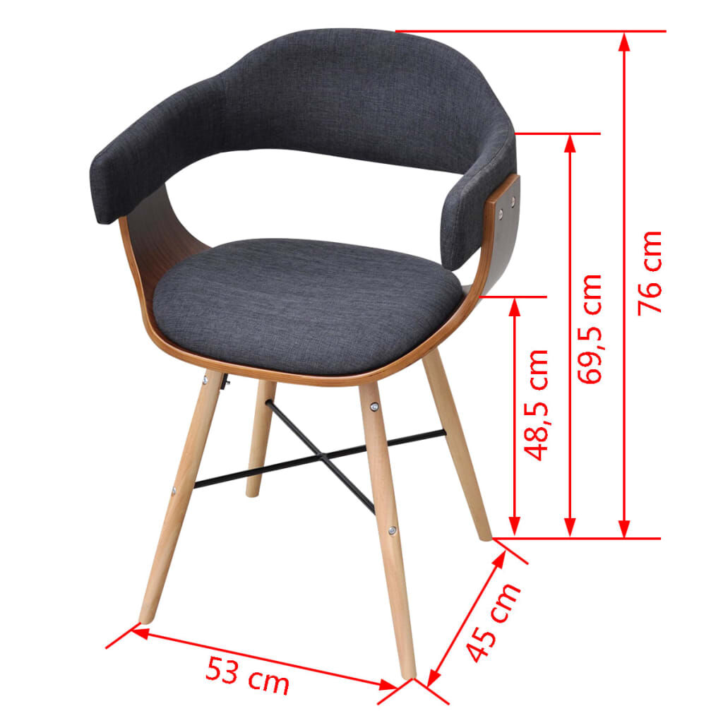 vidaXL Dining Chairs 4 pcs Dark Grey Bent Wood and Fabric