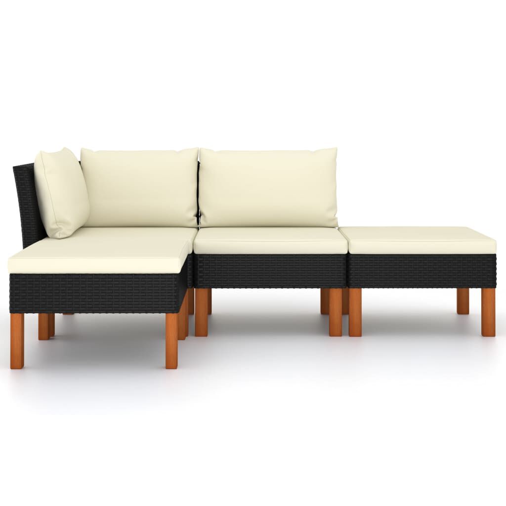 vidaXL 4 Piece Garden Lounge Set with Cushions Poly Rattan Black