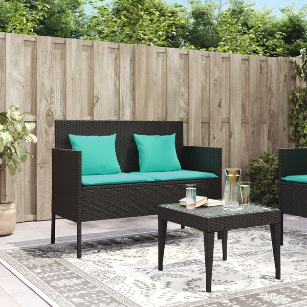 vidaXL Garden Bench with Cushions Black Poly Rattan