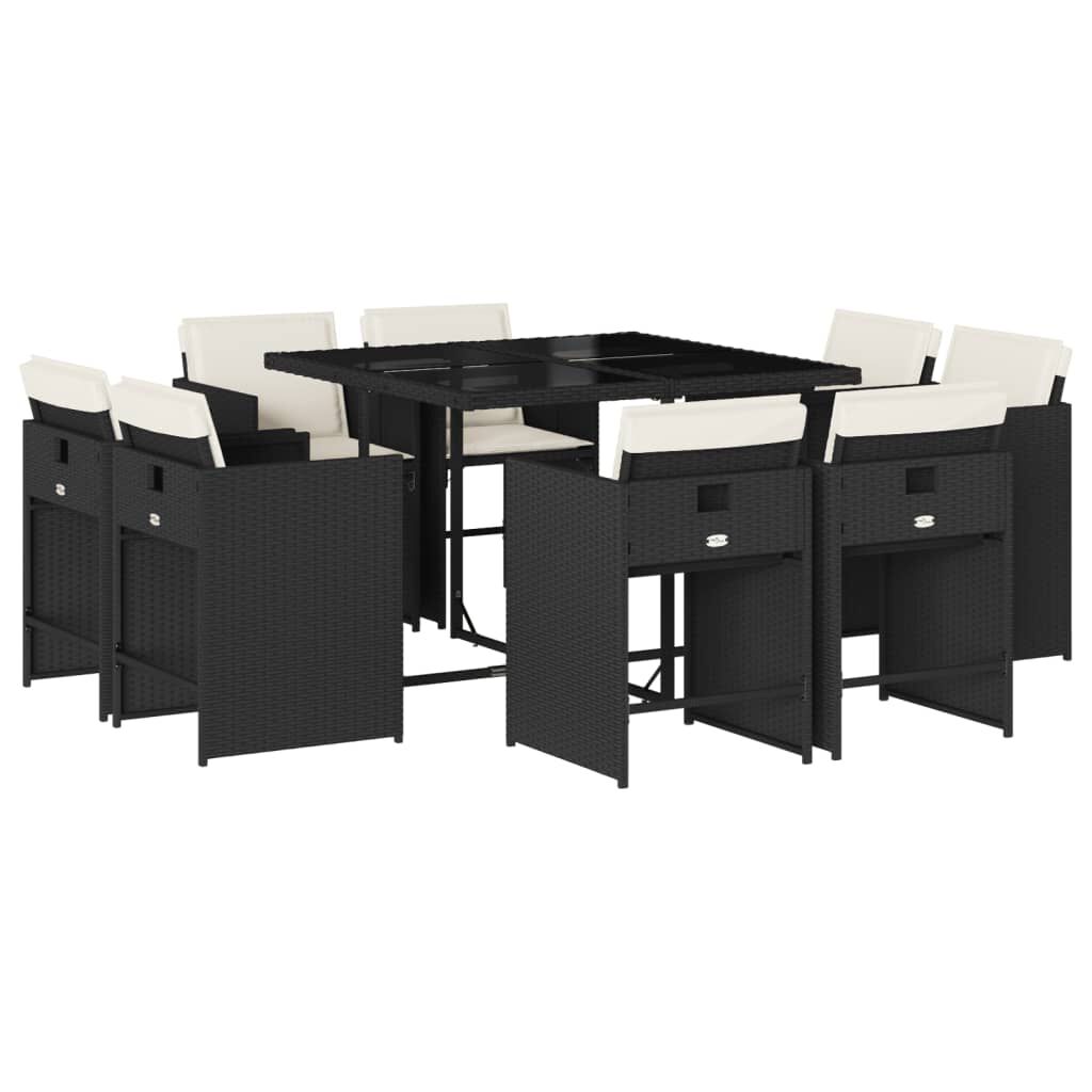 vidaXL 11 Piece Garden Dining Set with Cushions Brown Poly Rattan