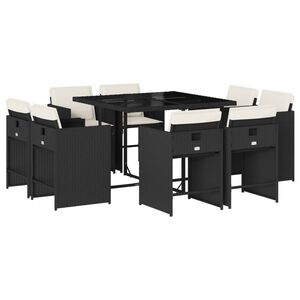 vidaXL 9 Piece Garden Dining Set with Cushions Black Poly Rattan