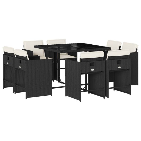 vidaXL 11 Piece Garden Dining Set with Cushions Brown Poly Rattan