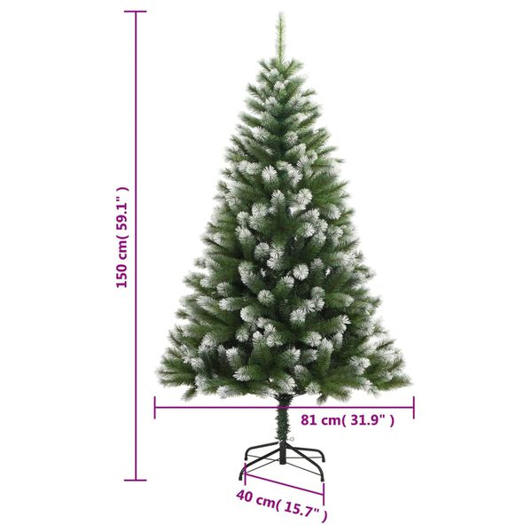 vidaXL Artificial Hinged Christmas Tree with Flocked Snow 150 cm