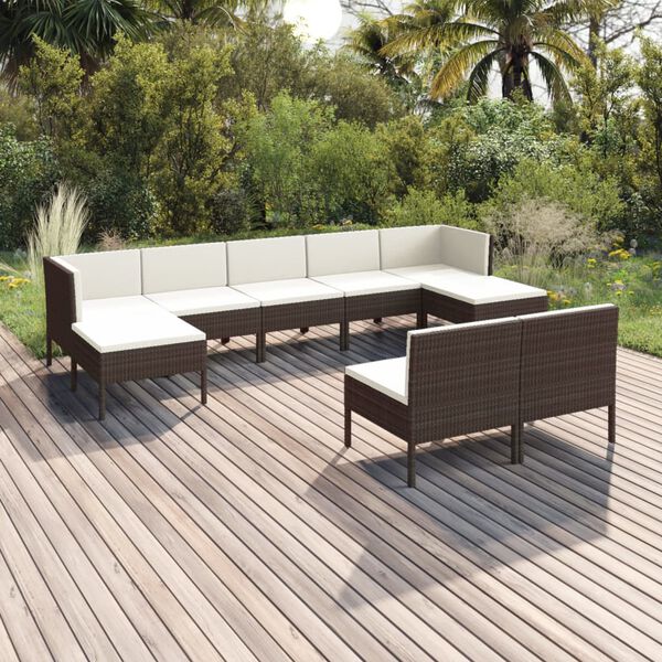 vidaXL 9 Piece Garden Lounge Set with Cushions Poly Rattan Brown
