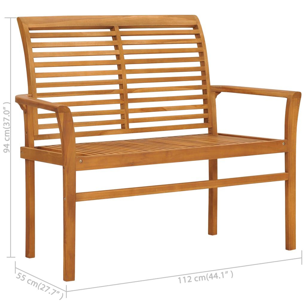vidaXL Garden Bench with Red Cushion 112 cm Solid Teak Wood
