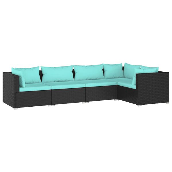 vidaXL 5 Piece Garden Lounge Set with Cushions Poly Rattan Black