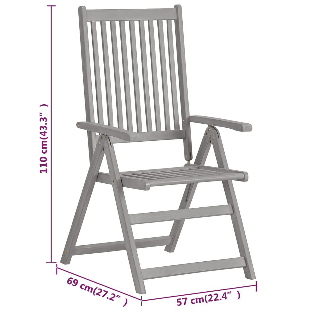 vidaXL Garden Reclining Chairs 2 pcs Grey Solid Acacia Wood