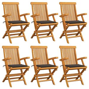 vidaXL Garden Chairs with Taupe Cushions 6 pcs Solid Teak Wood