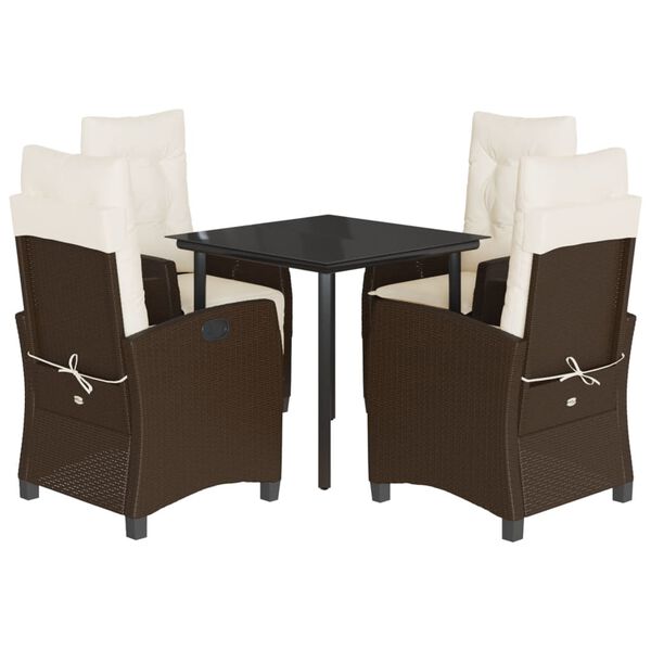 vidaXL 5 Piece Garden Dining Set with Cushions Brown Poly Rattan