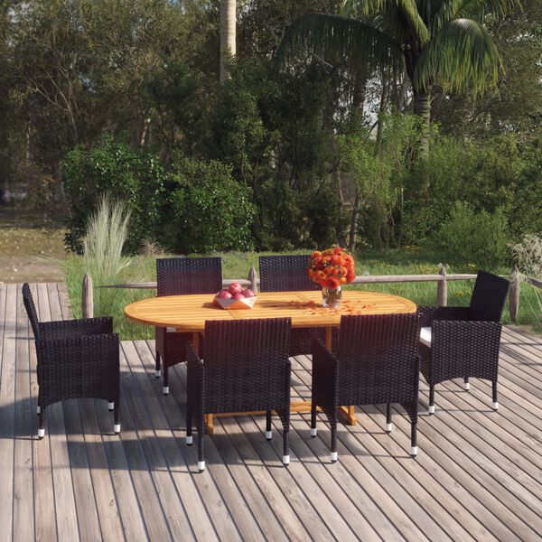 vidaXL 7 Piece Garden Dining Set Poly Rattan Black