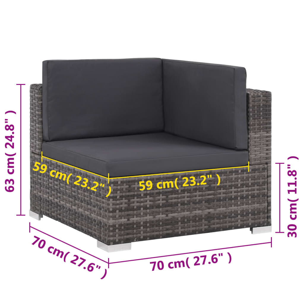 vidaXL 8 Piece Garden Lounge Set with Cushions Poly Rattan Grey