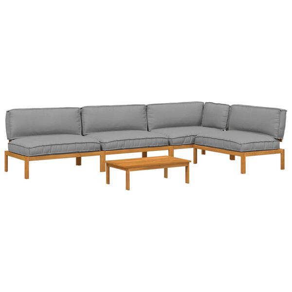 vidaXL Sofa Set with Cushion Plain Manual 5 pcs Grey Solid Acacia Wood