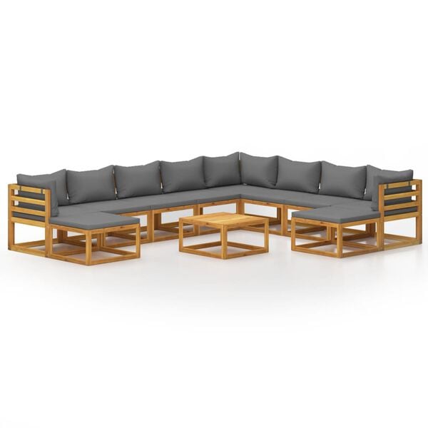 vidaXL 11 Piece Garden Lounge Set with Cushion Solid Acacia Wood