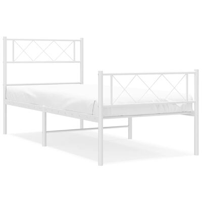 vidaXL Metal Bed Frame with Headboard and Footboard White 100x200 cm