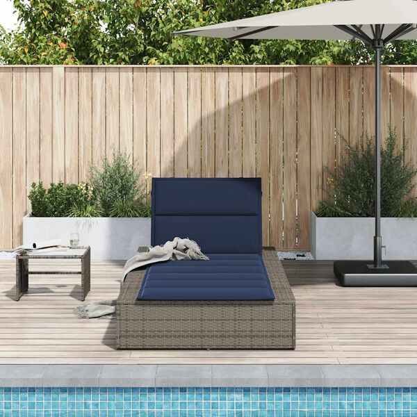 vidaXL Sunbed with Floating Cushion Grey Poly Rattan