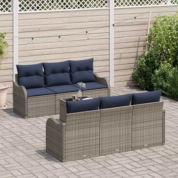 vidaXL 7 Piece Garden Sofa Set with Cushions Grey Poly Rattan