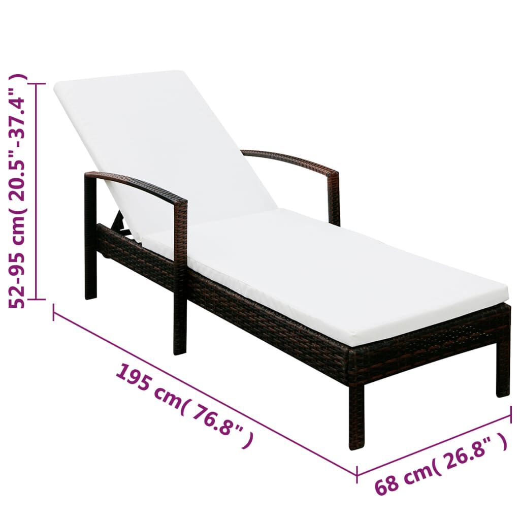vidaXL Sun Lounger with Cushion Poly Rattan Brown
