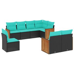 vidaXL 8 Piece Garden Sofa Set with Cushions Black Poly Rattan