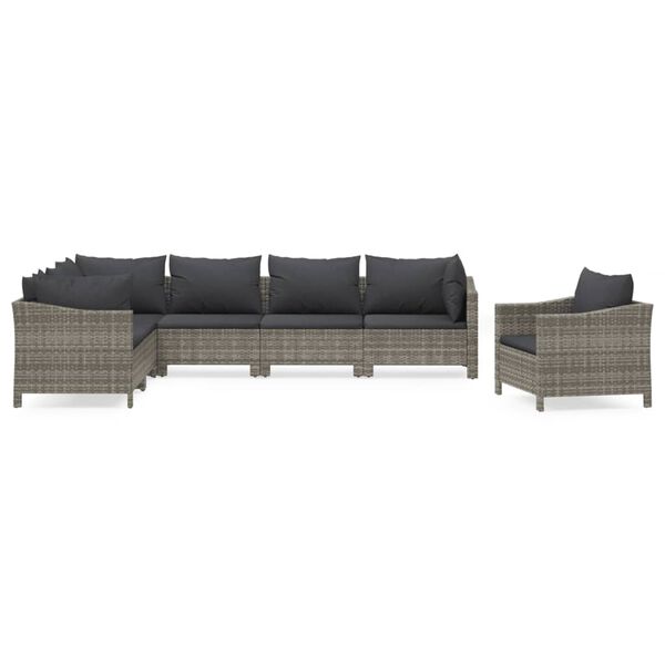 vidaXL 7 Piece Garden Lounge Set with Cushions Grey Poly Rattan