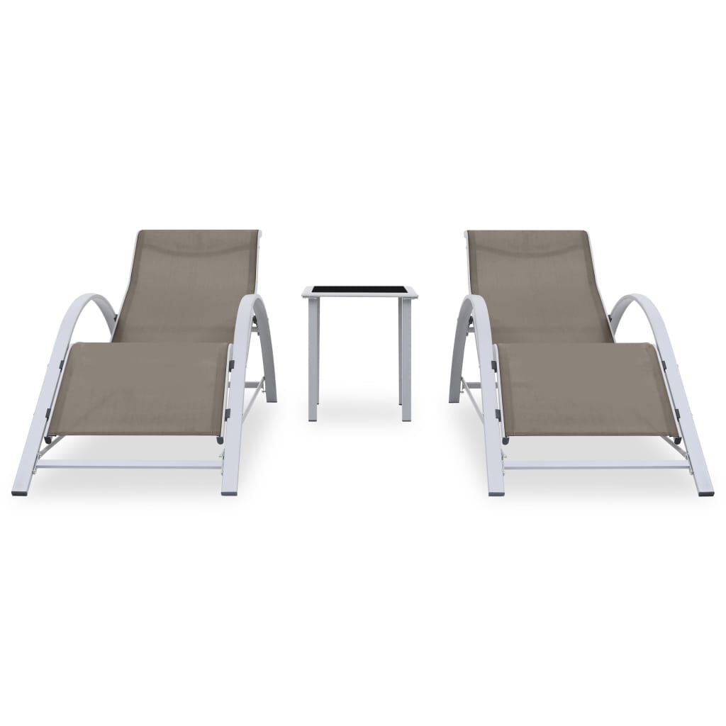 vidaXL Sun Loungers 2 pcs with Table Aluminium Taupe