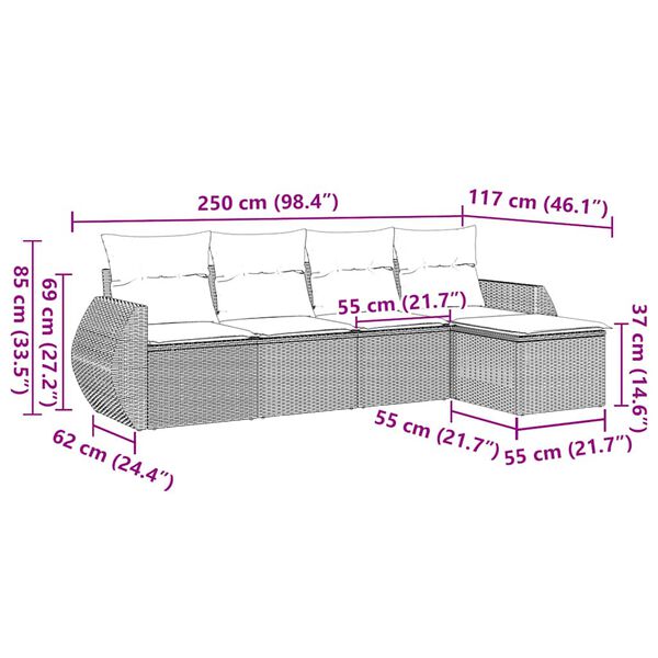 vidaXL 5 Piece Garden Sofa Set with Cushions Black Poly Rattan