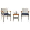 vidaXL 3 Piece Bistro Set with Cushions Grey Poly Rattan Acacia Wood